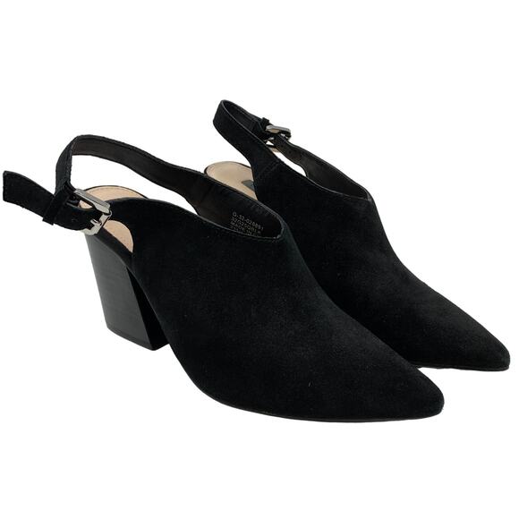 Topshop Heeled Pointed Toe Mules Slingback Booties Sz 7.5 Black Suede Leather - Picture 1 of 8